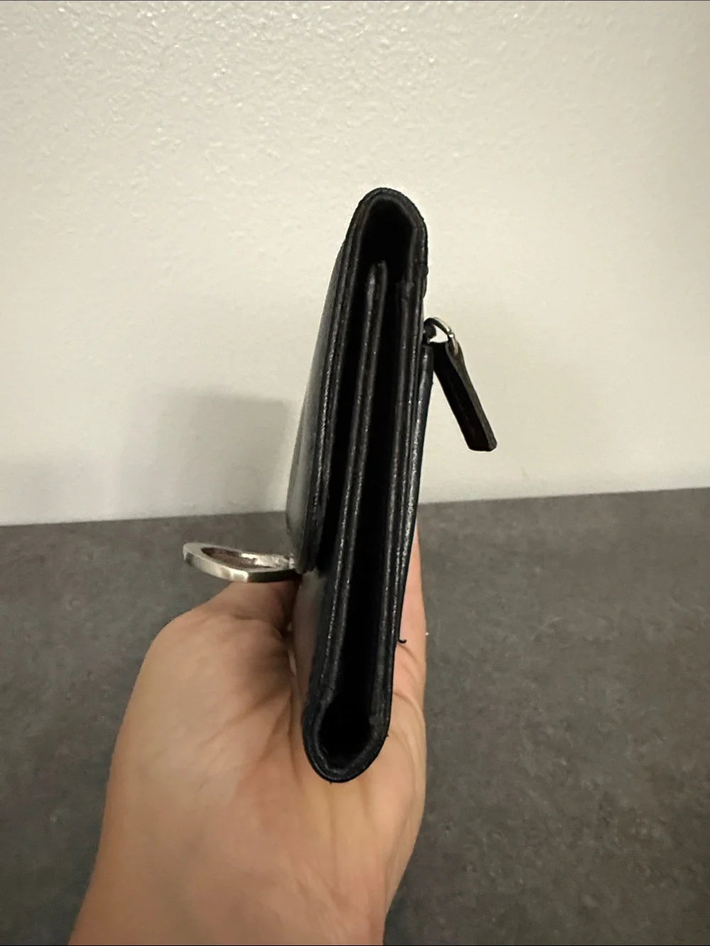 Classic Black Leather Wallet Clutch with Silver Ring Accent Wilson’s Leather